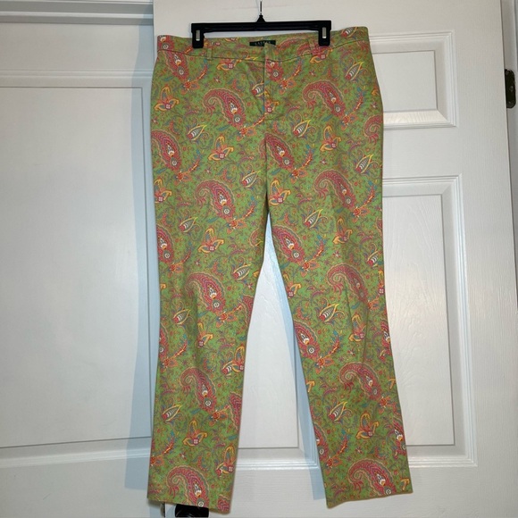 Lauren Ralph Lauren Chino Straight Leg Pants Floral Paisley Print Womens 14 - Picture 1 of 7